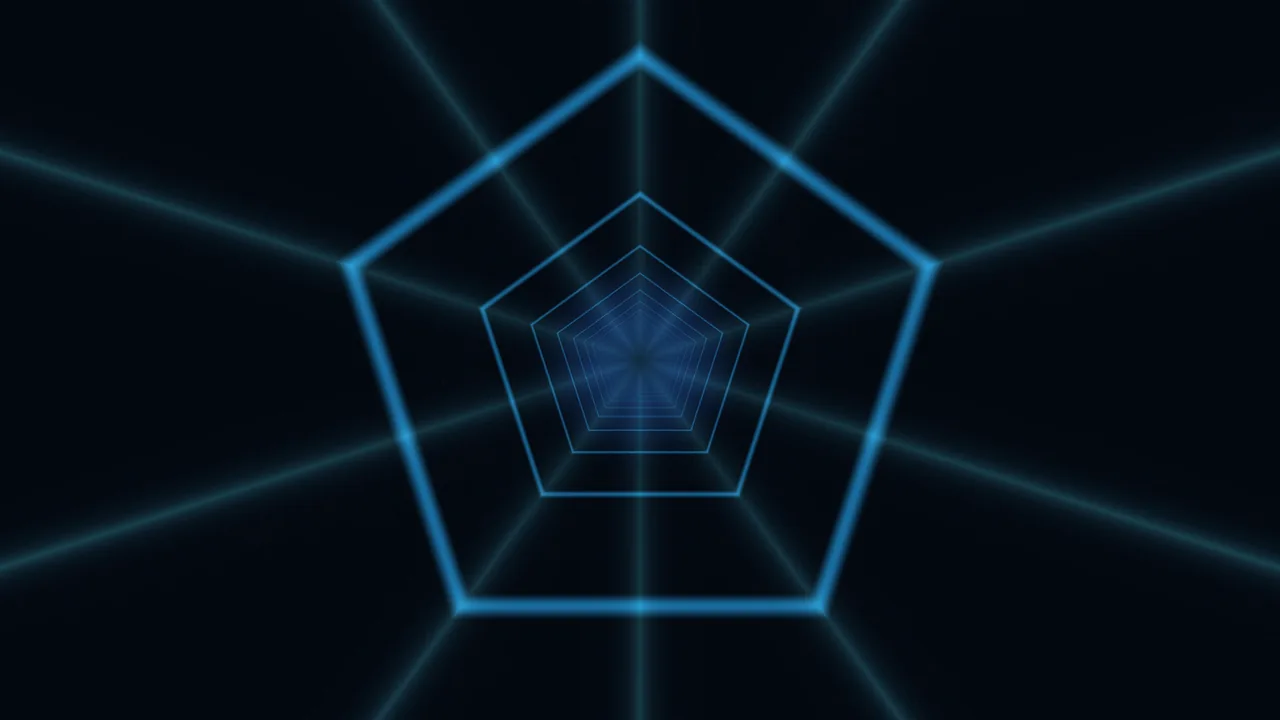 Electric Blue Concentric Pentagon Tunnel 4K Wallpaper