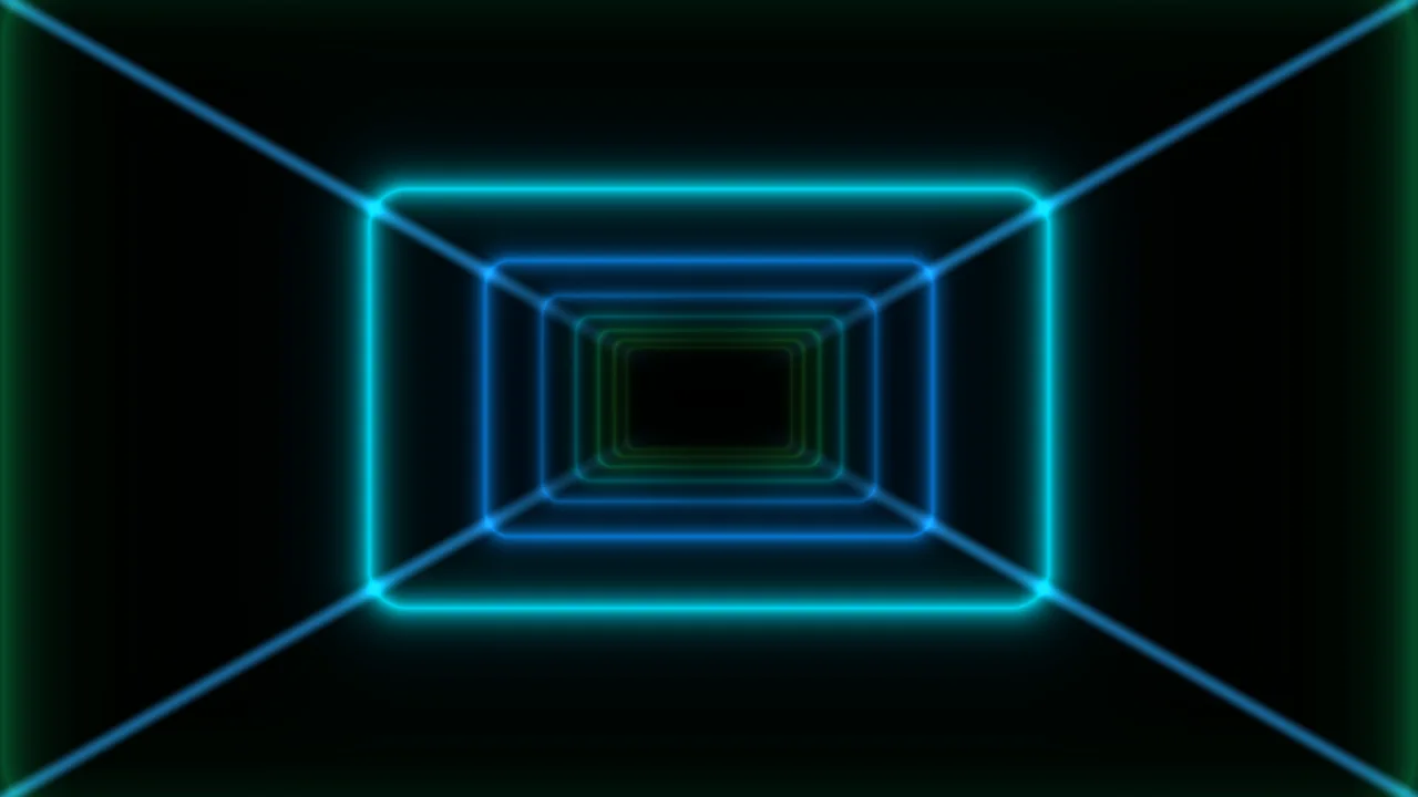 Neon Cyan and Blue Geometric Tunnel 4K Wallpaper