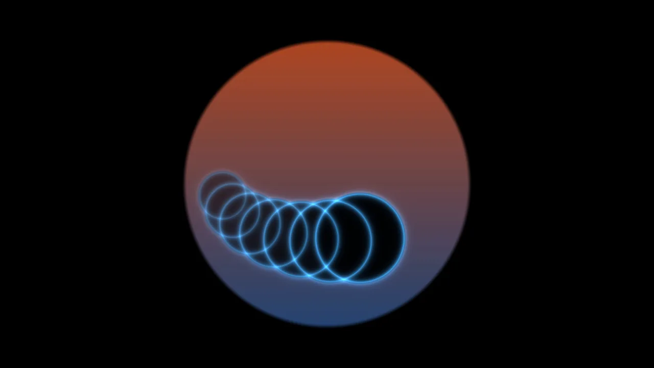 Cyan Circular Ring HUD on Orange Blue Gradient Disc 4K Wallpaper