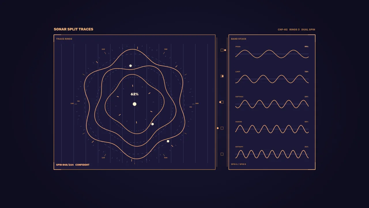 Sonar Split Traces Sci-Fi HUD Dashboard with Telemetry