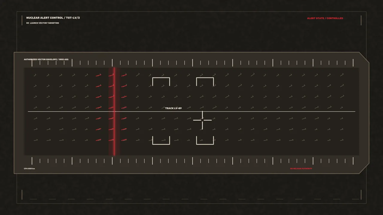 Fictional Alert Targeting Control HUD with Vector Grid and Crosshair