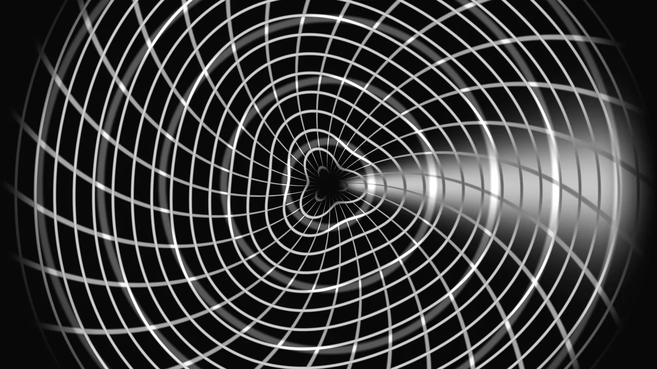 Black and White Warped Spiral Grid Tunnel 4K Wallpaper