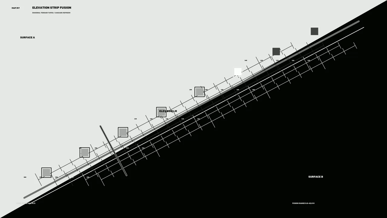 Elevation Strip Fusion HUD – Monochrome Telemetry Grid 4K Wallpaper