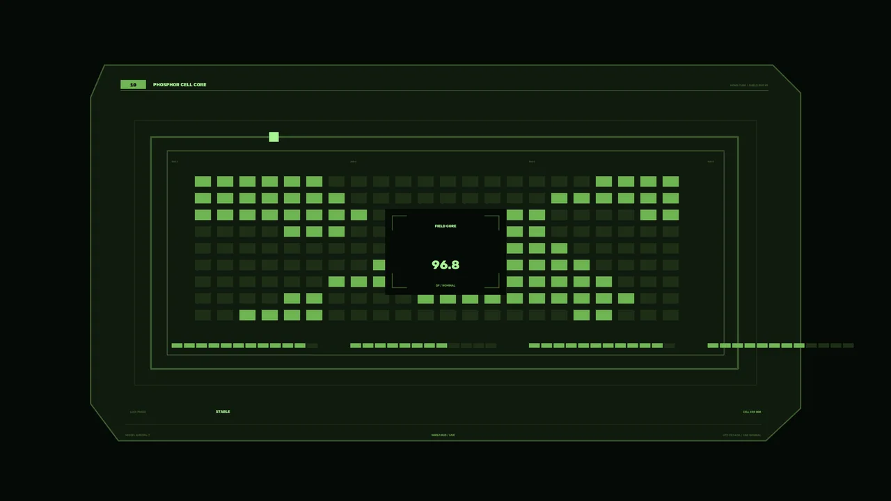 Green Sci-Fi Spacecraft Shield Status HUD 4K Wallpaper