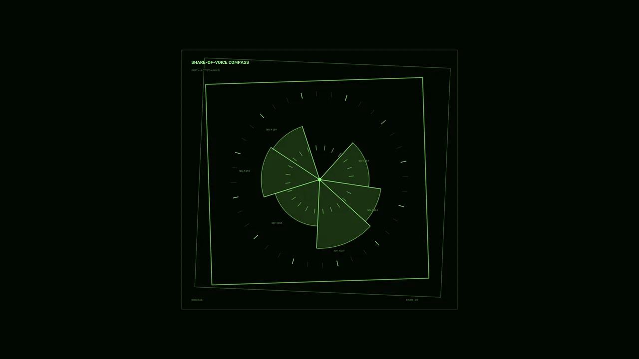 Green Share-of-Voice Compass HUD with Radial Telemetry Chart 4K Wallpaper