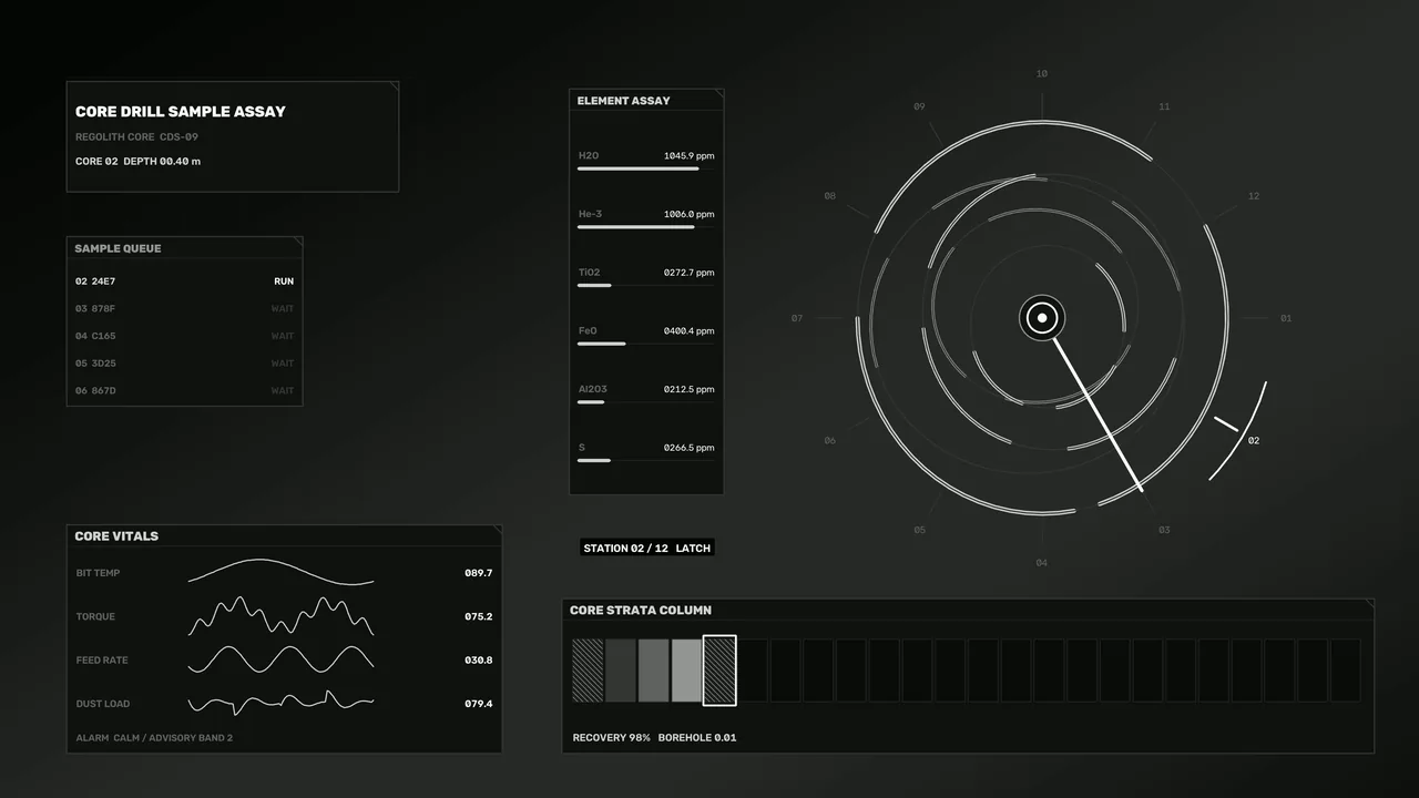 Sci-Fi Core Assay Telemetry HUD – 4K Wallpaper
