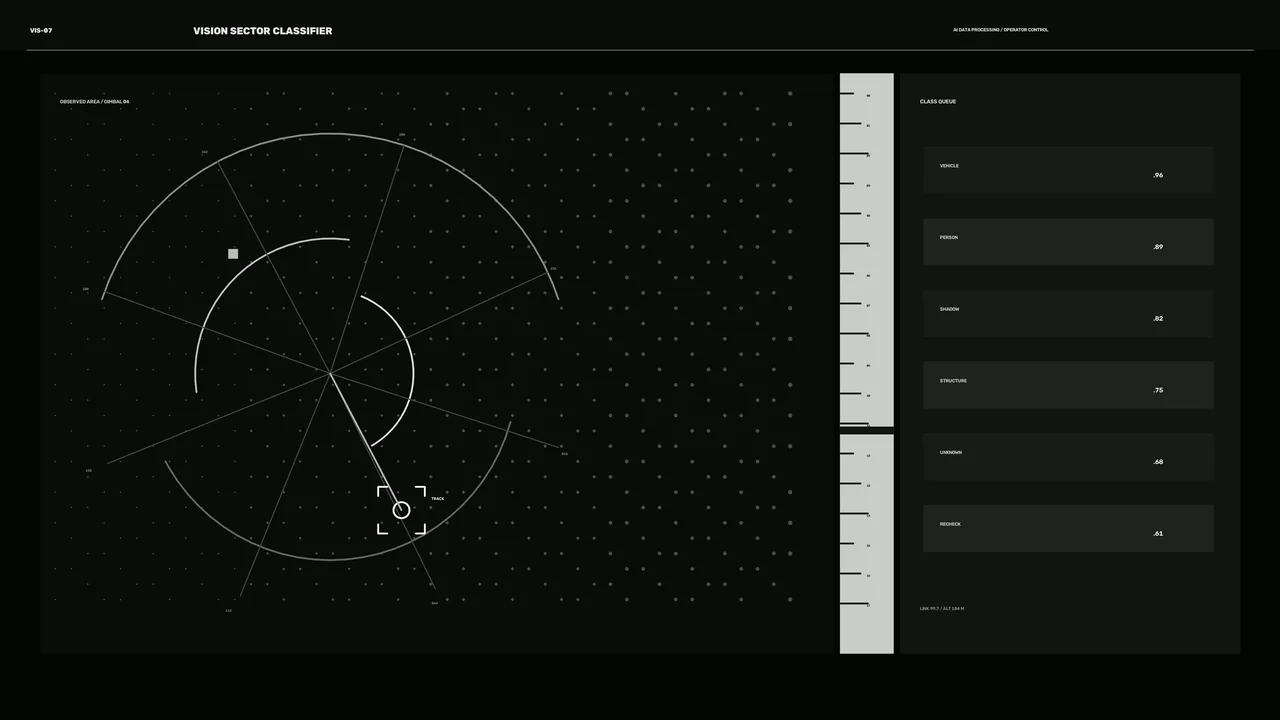Fictional Sector Classification Radar HUD – Dark Monochrome 4K Wallpaper