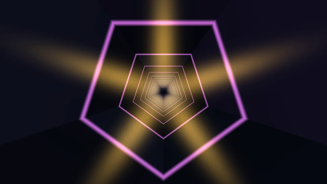 Abstract Magenta Pentagon Tunnel with Golden Light 4K Wallpaper