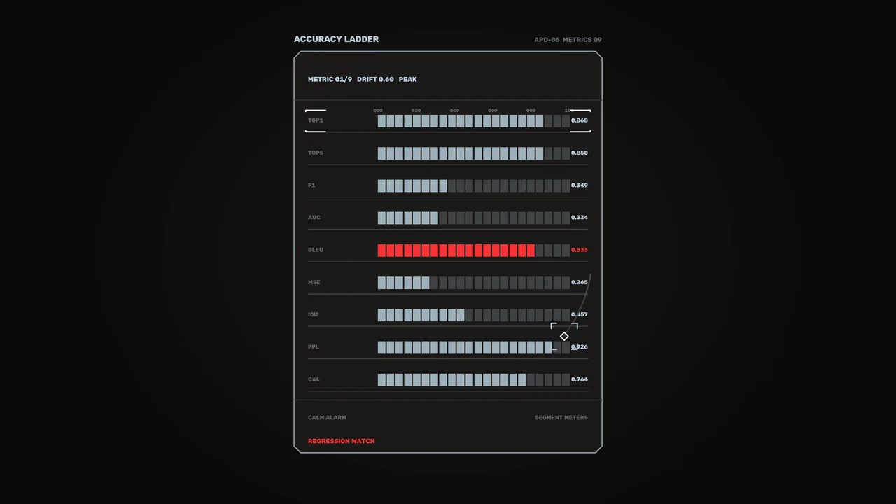 Sci-Fi HUD Accuracy Metrics Dashboard with Segmented Bars 4K Wallpaper