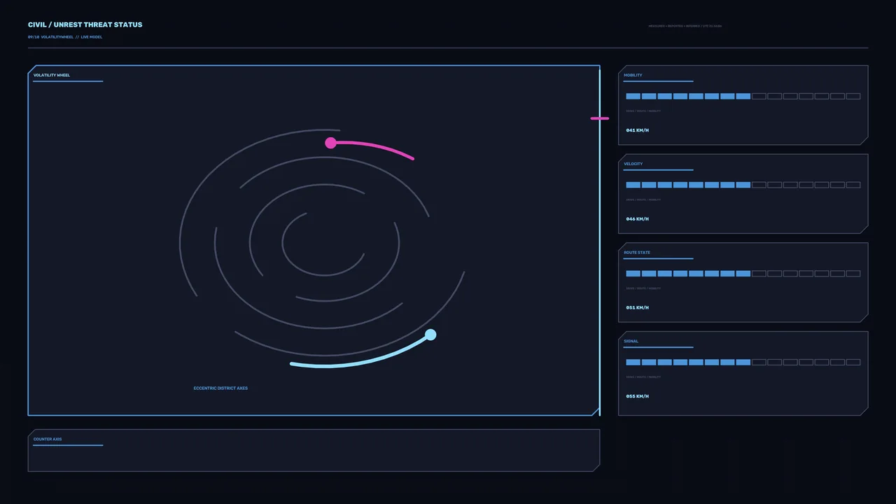 Civil Unrest Threat Status HUD Dashboard 4K Sci-Fi Wallpaper
