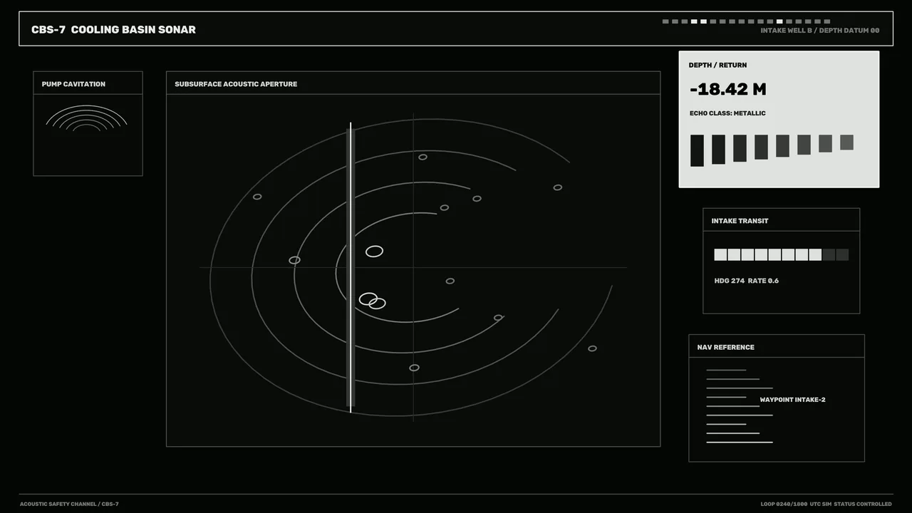 Fictional Cooling Basin Sonar Monitoring HUD 4K Wallpaper