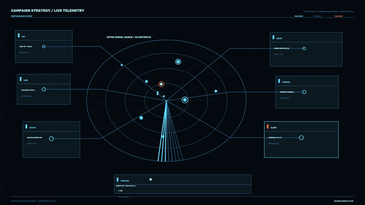 Fictional Election Analytics Radar HUD Dashboard 4K Wallpaper
