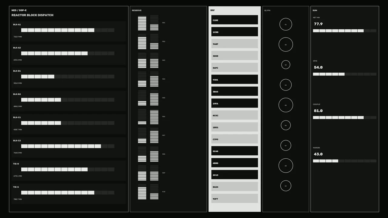 Fictional Reactor Dispatch Telemetry HUD 4K Wallpaper