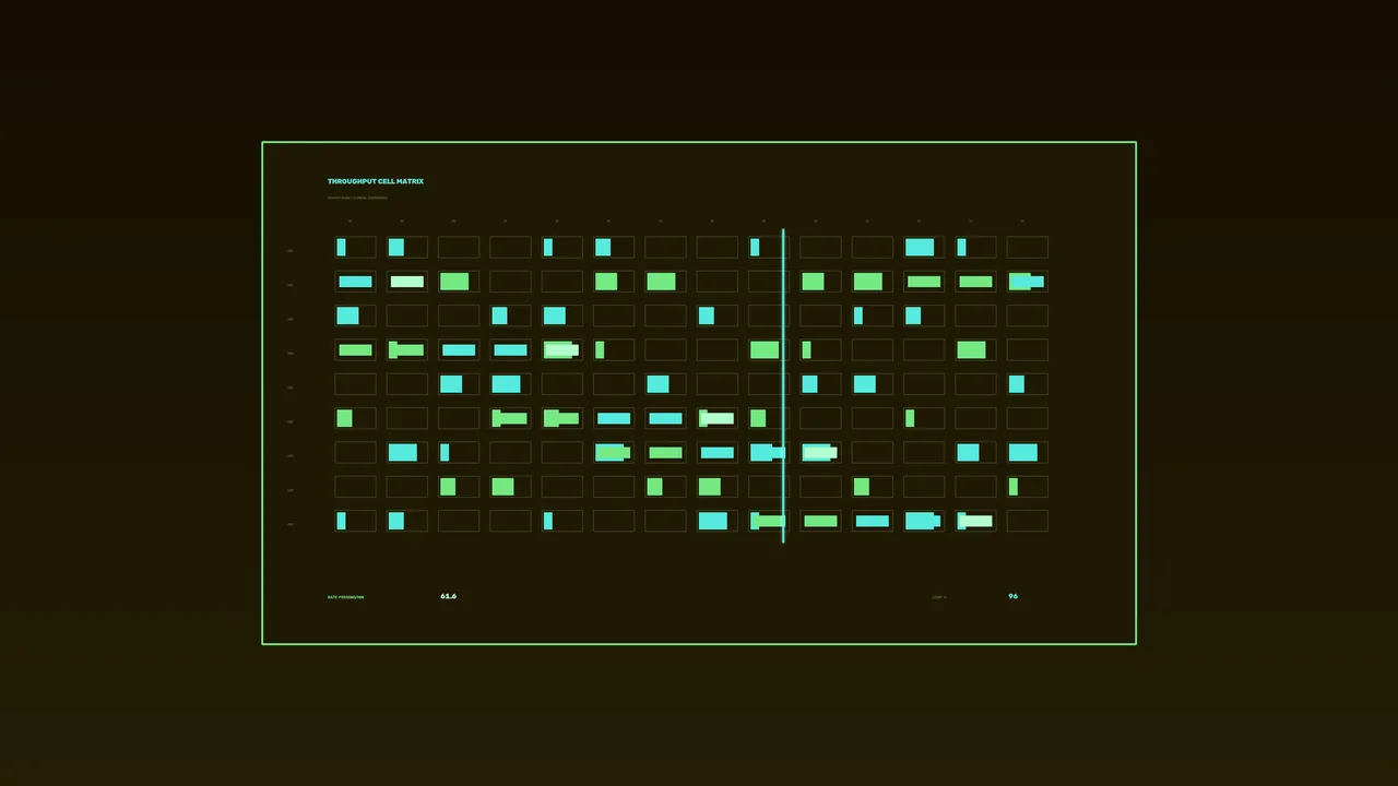 Neon Throughput Cell Matrix Telemetry HUD