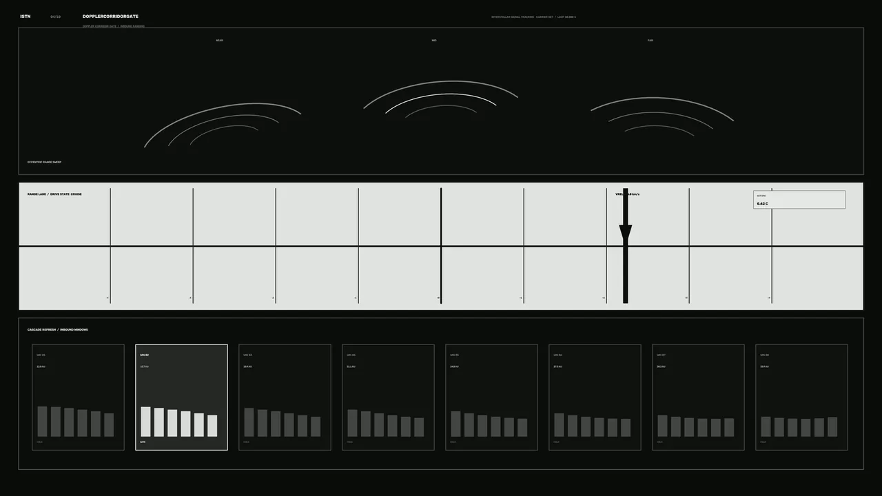 Monochrome Signal-Tracking HUD with Range Grid and Telemetry Bars