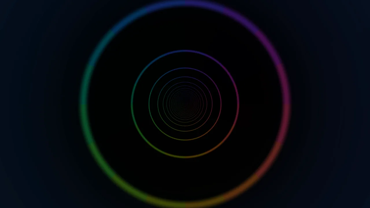 Neon Concentric Rainbow Rings on Black 4K Wallpaper