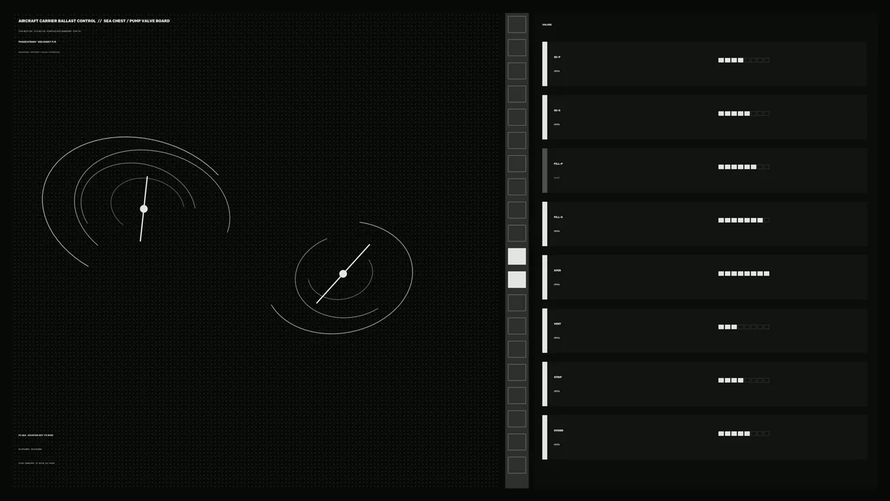 Fictional Ballast Control HUD with Circular Gauges and Status Panels 4K