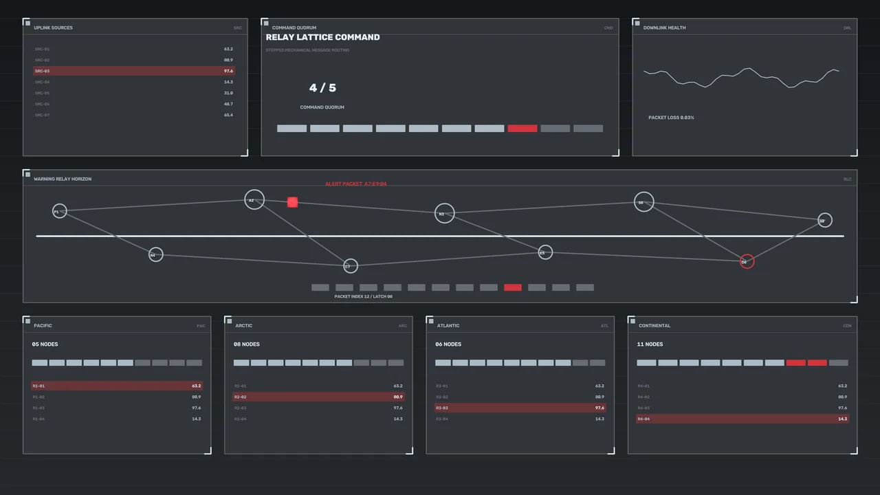 Futuristic Relay Network Telemetry HUD – 4K Wallpaper