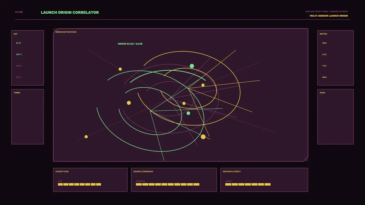 Launch Origin Correlator HUD with Radial Trajectory Plot