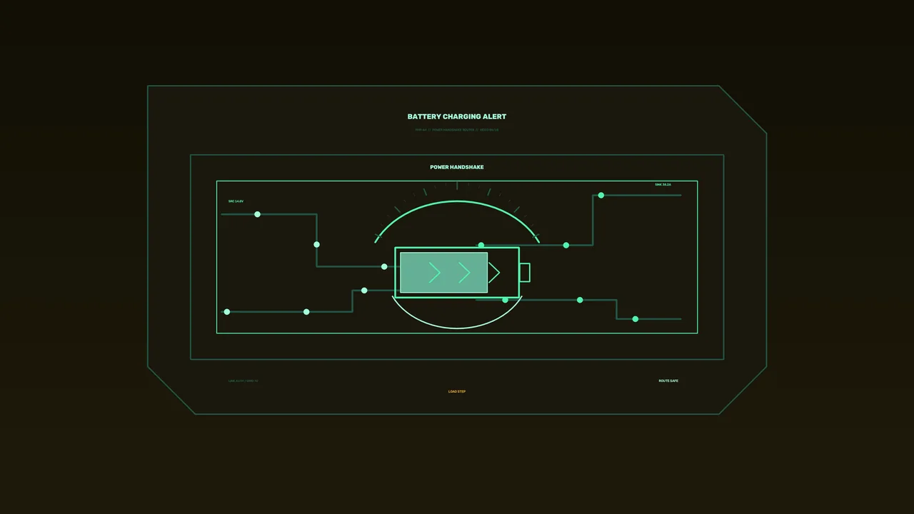 Battery Charging Alert HUD Interface with Power Gauge