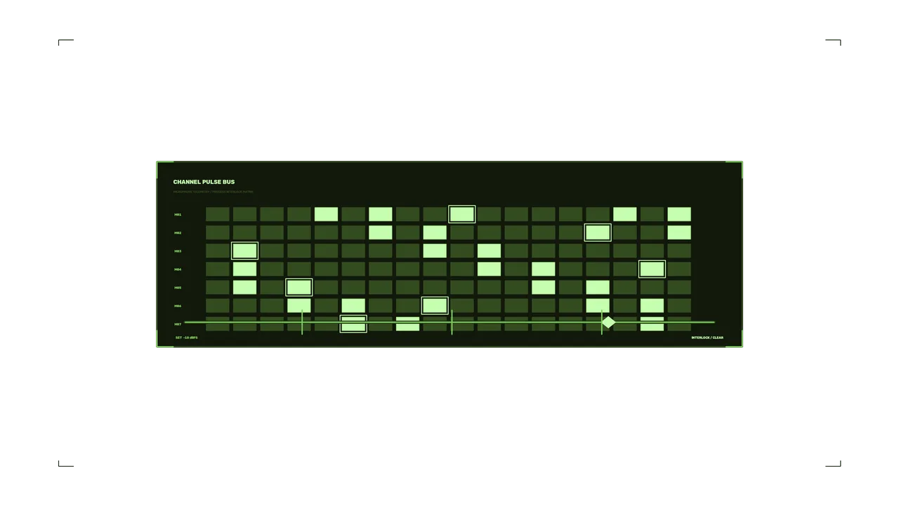 Green Channel Pulse Telemetry HUD Grid on Black 4K Wallpaper