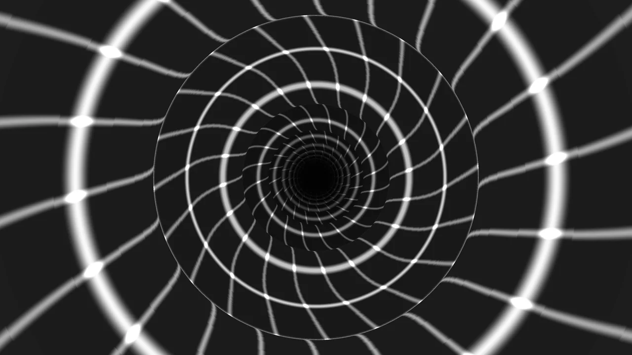Grayscale Wireframe Vortex Tunnel 4K Wallpaper