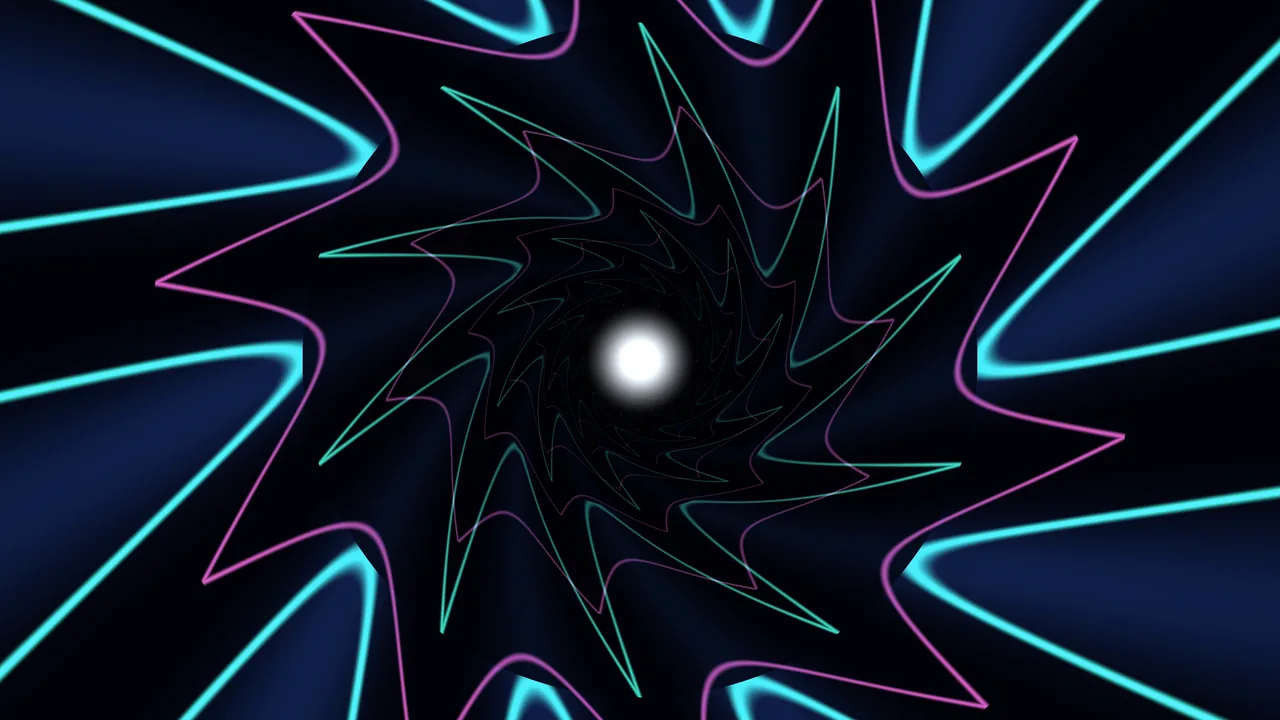 Neon Spiral Tunnel with Central White Light 4K Wallpaper