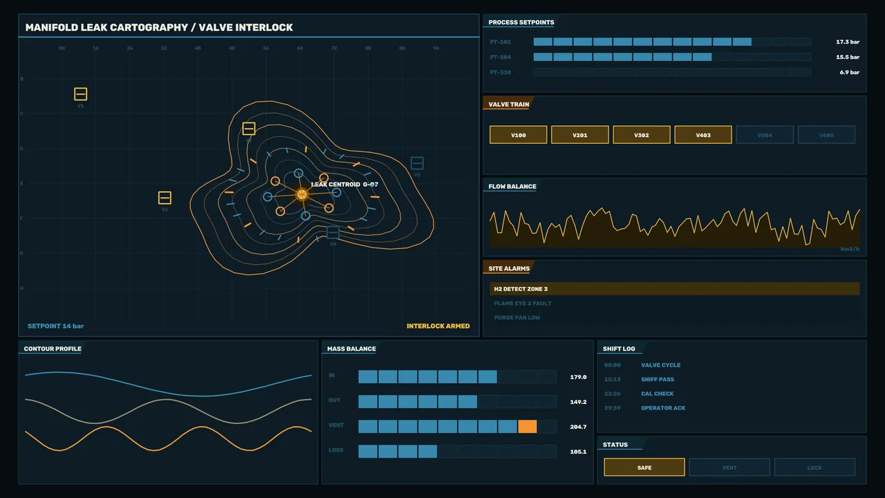 Industrial Leak Cartography HUD Dashboard – 4K Sci-Fi Wallpaper