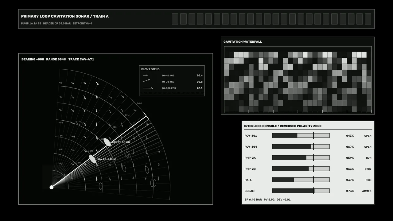 Sci-Fi Reactor Control HUD with Cavitation Sonar Dashboard