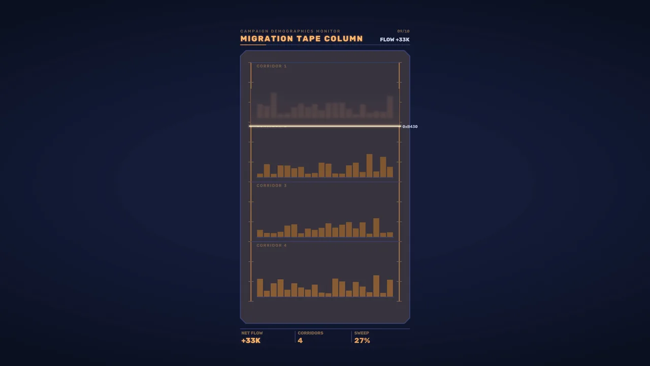 Migration Tape Column Demographics HUD 4K Sci-Fi Wallpaper