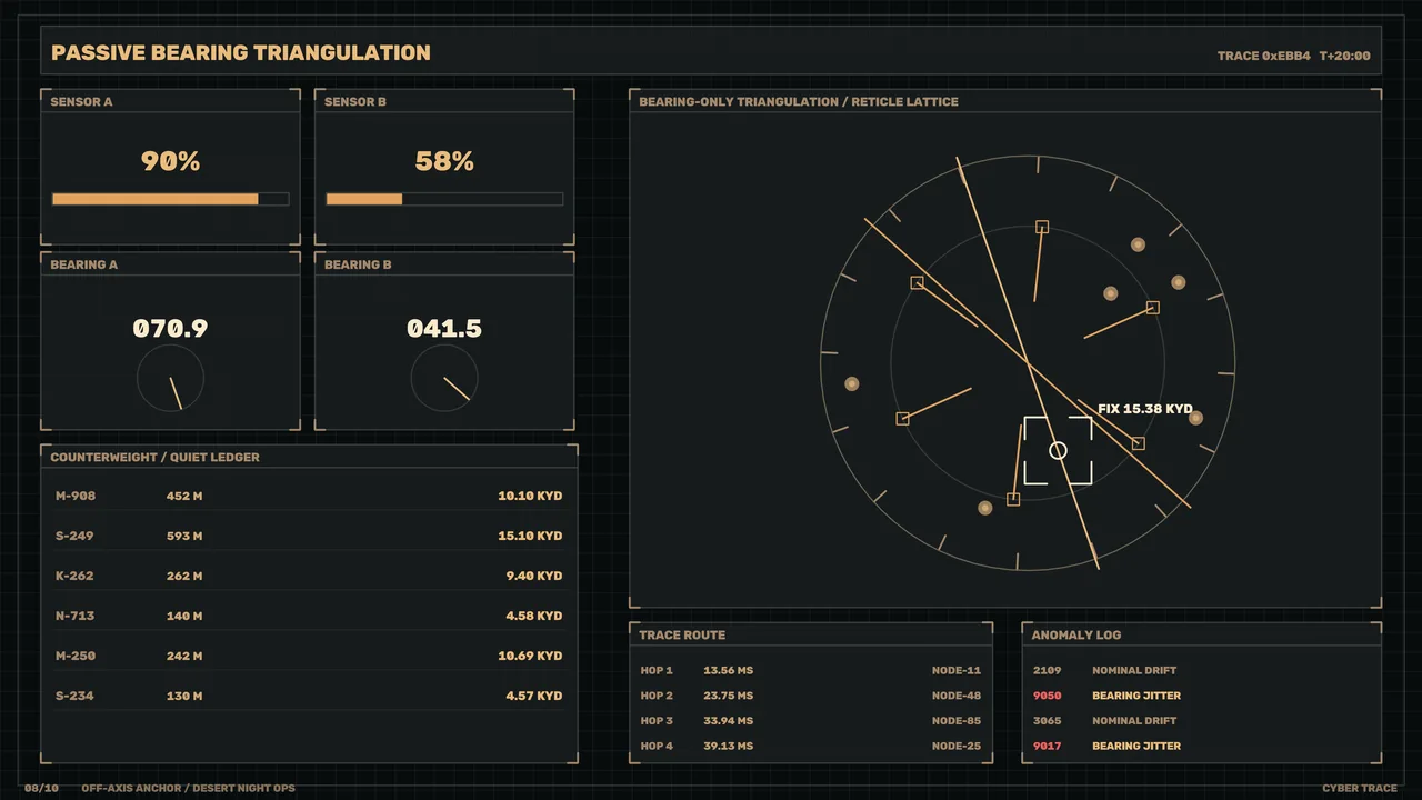 Passive Bearing Triangulation HUD with Circular Reticle