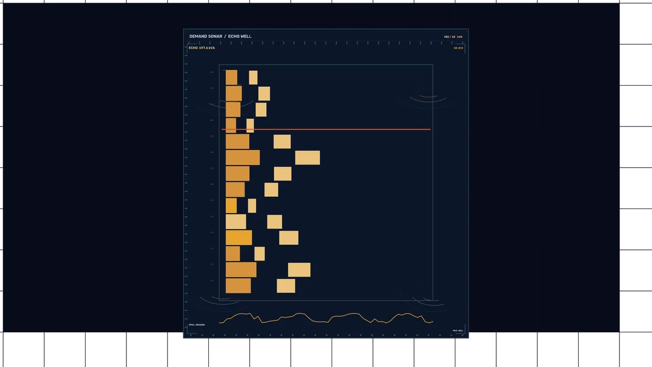Energy Demand Monitoring HUD Dashboard with Amber Bar Chart 4K Wallpaper