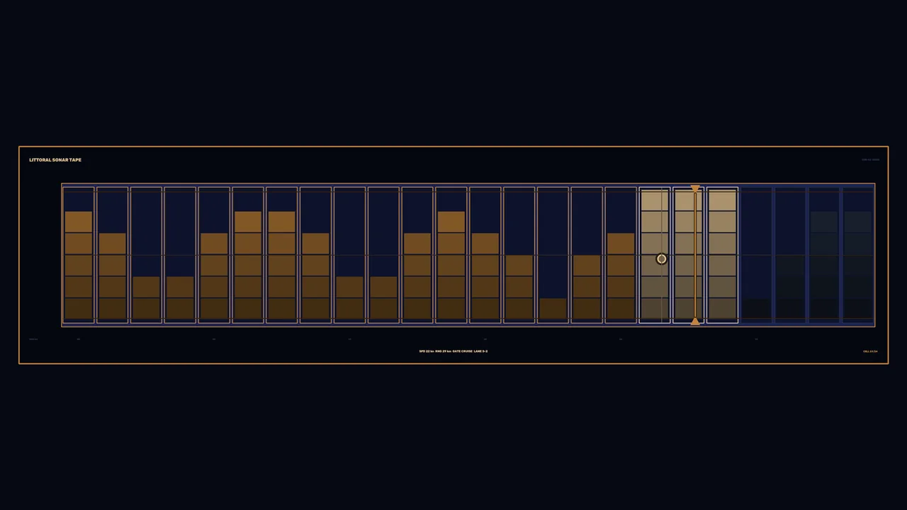 Fictional Sonar Telemetry HUD with Amber Bar Grid on Navy 4K Wallpaper