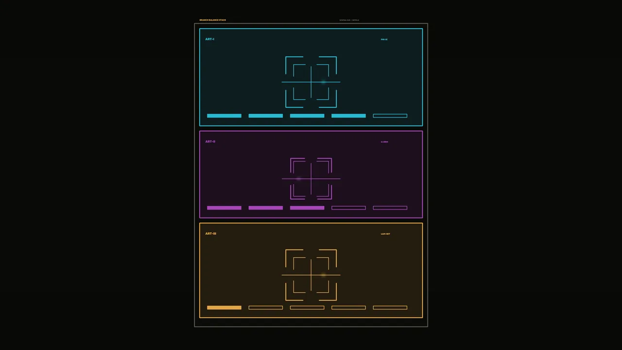 Three-Panel Cyan Magenta Amber Telemetry HUD 4K Wallpaper
