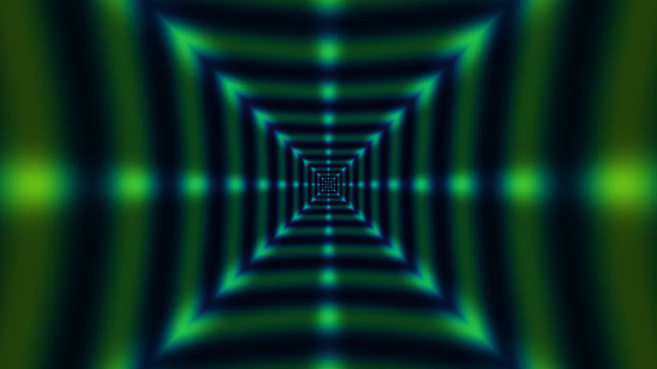 Electric Green Concentric Square Tunnel 4K Wallpaper