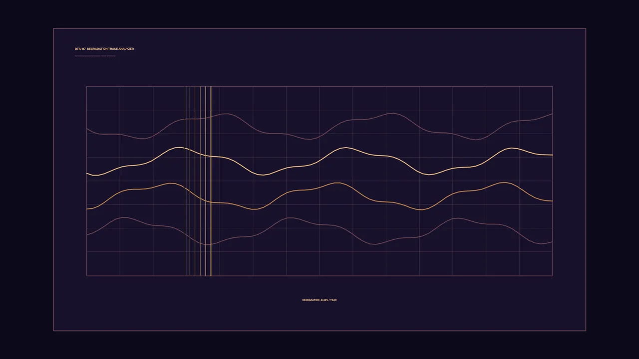 4K Sci-Fi Degradation Trace Analyzer HUD with Multichannel Waveform Graph
