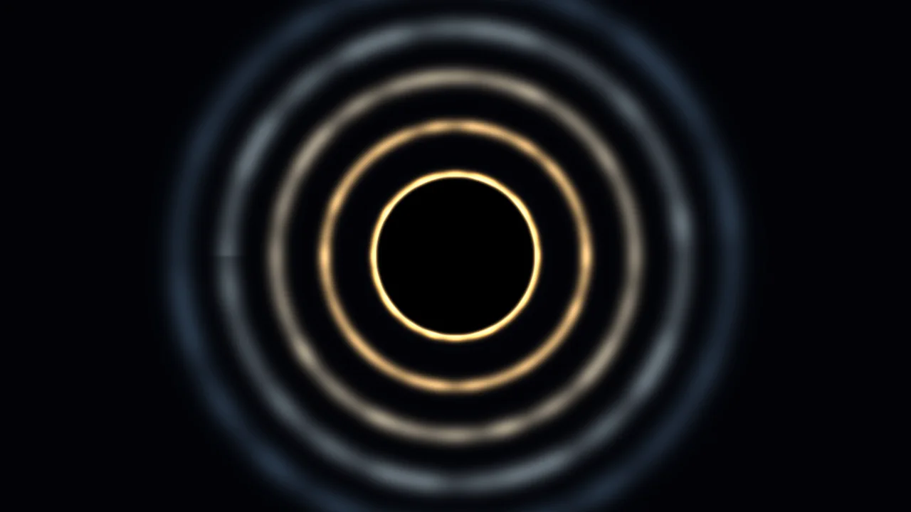 Concentric Golden and Blue Glowing Rings on Black 4K Wallpaper