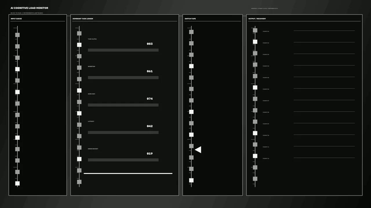Monochrome Cognitive Load Telemetry HUD 4K Wallpaper
