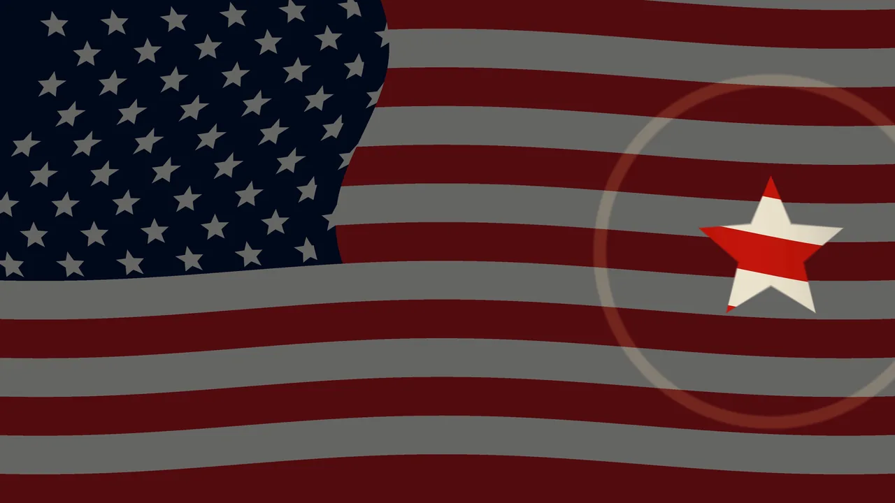 Stylized American Flag Background with Red Star Emblem and Circular Outline