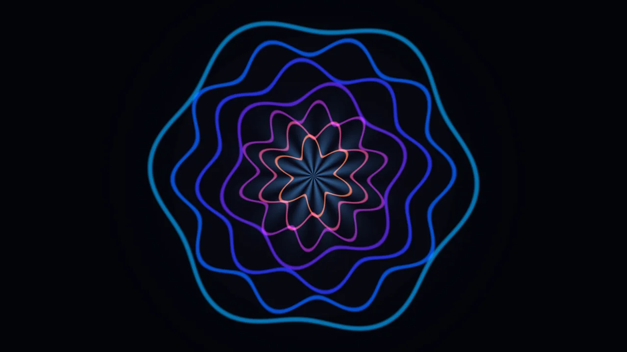 Neon Fractal Rosette Mandala on Black 4K Wallpaper