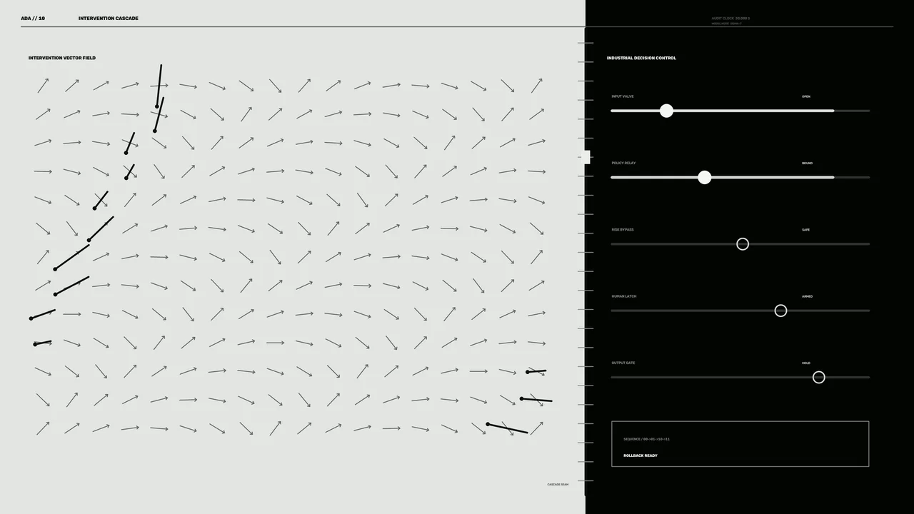Industrial Decision Control HUD with Vector Field and Control Sliders