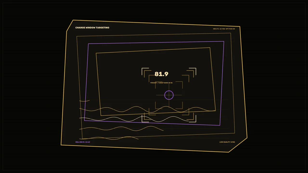 Battery Capacity Meter HUD with Charge Window Telemetry – 4K Sci-Fi Wallpaper
