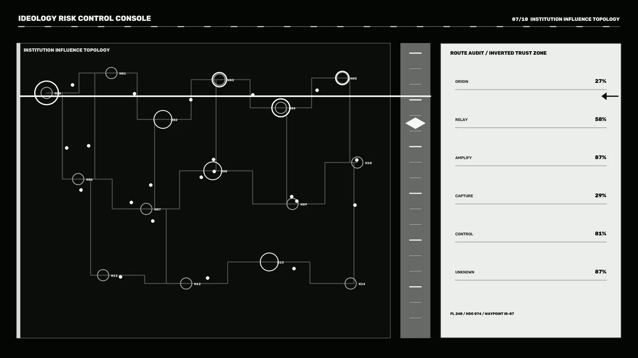 Institution Influence Topology HUD and Route Audit Dashboard