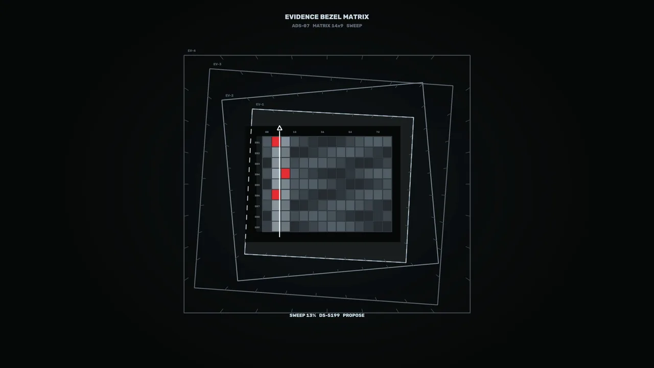Evidence Matrix Telemetry HUD with Nested Bezel Frames – 4K Sci-Fi Wallpaper