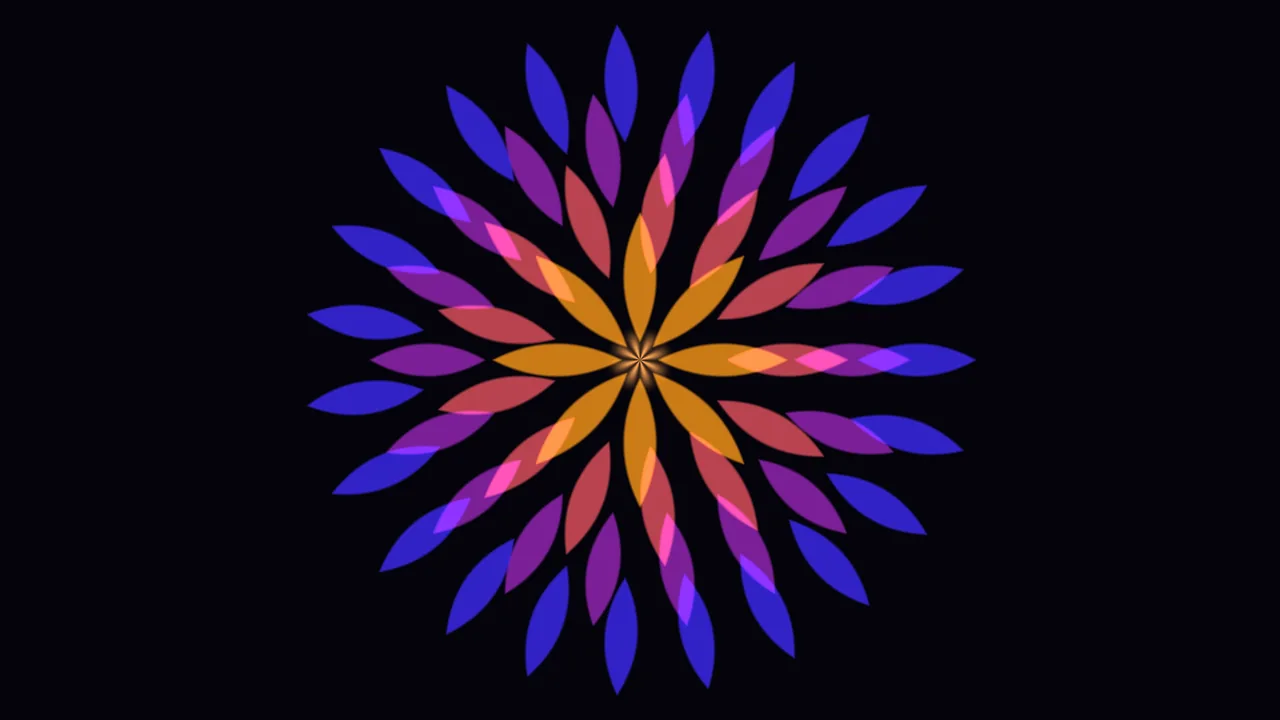 Fractal Rosette with Multicolor Radial Petals on Black