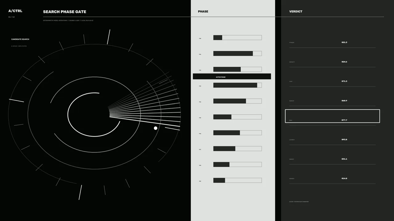 Monochrome Search Phase Gate HUD Dashboard 4K Wallpaper