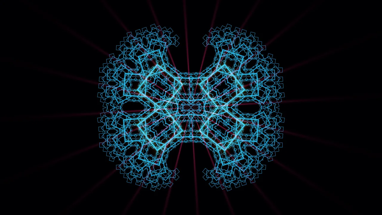 Cyan Neon Geometric Mandala with Magenta Rays 4K Wallpaper