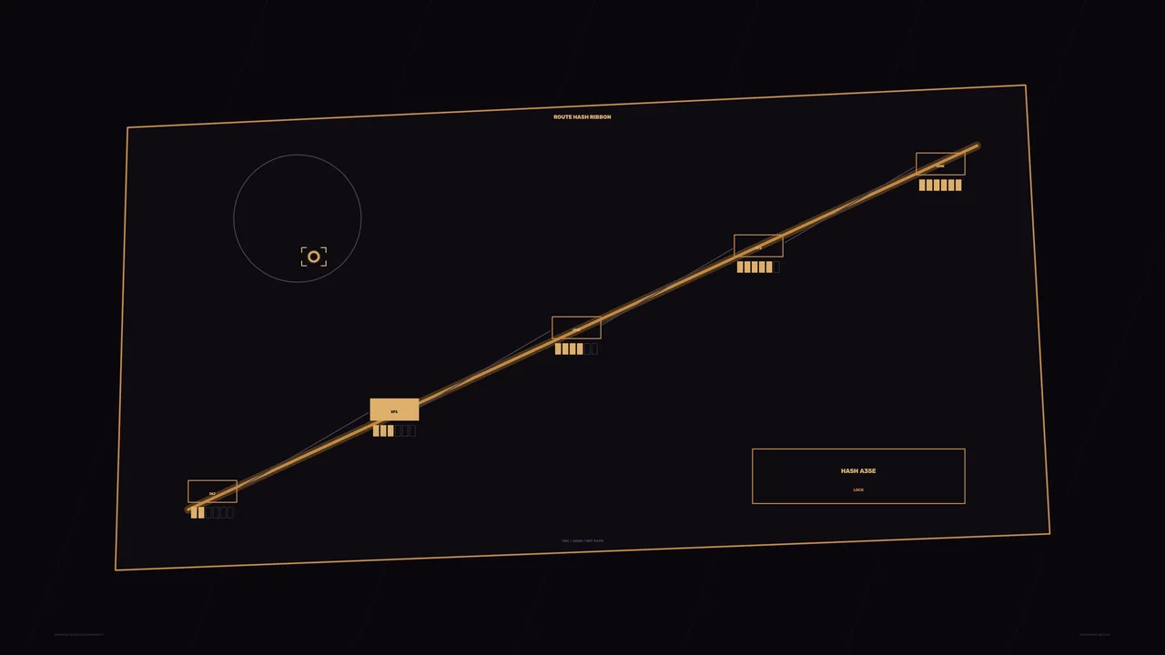 Amber Route Hash Telemetry HUD 4K Sci-Fi Wallpaper