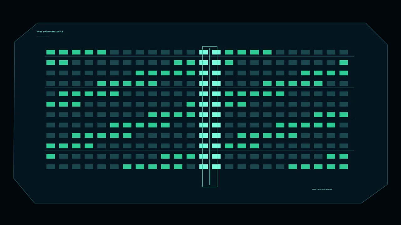Capacity Matrix Dashboard HUD with Green Telemetry Grid