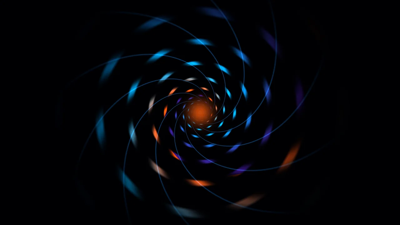 Abstract Spiral Mandala with Blue and Orange Light 4K Wallpaper